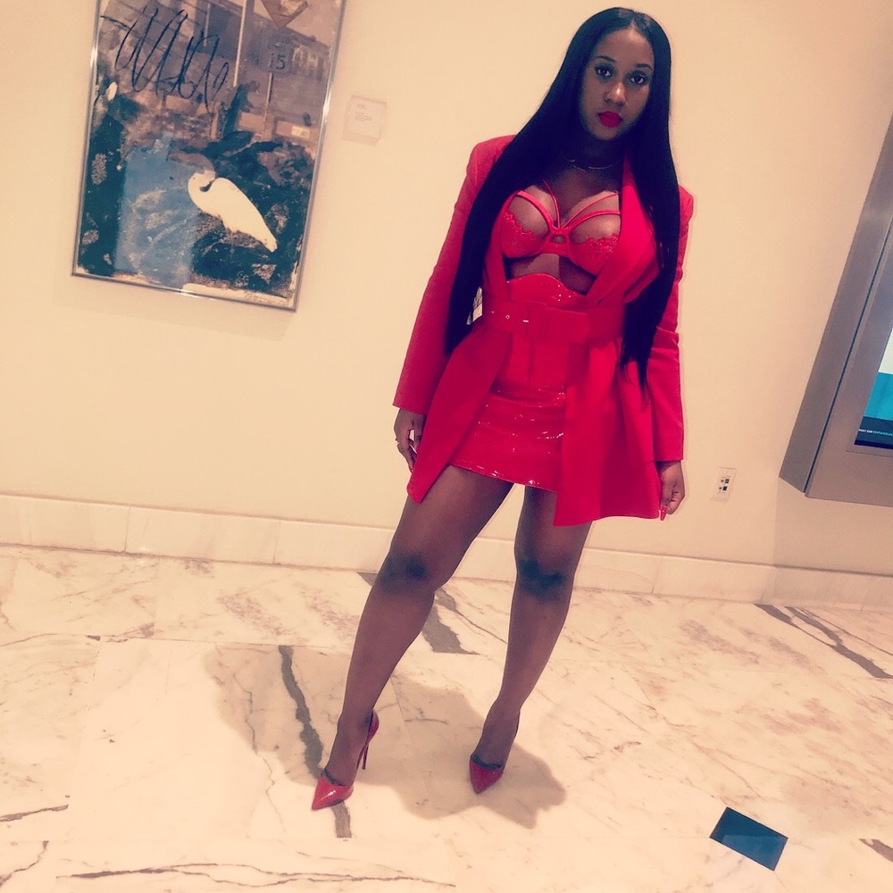 Red corset mini skirt